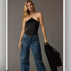 Anthropologie bodysuit with removable pearl neckline. NWT size Large